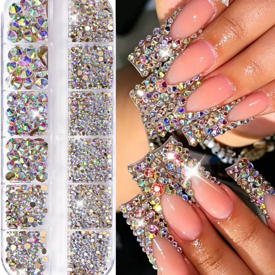 Nail Art Valentines Day - 12grids 3D Flashy AB Ronde Kristallen