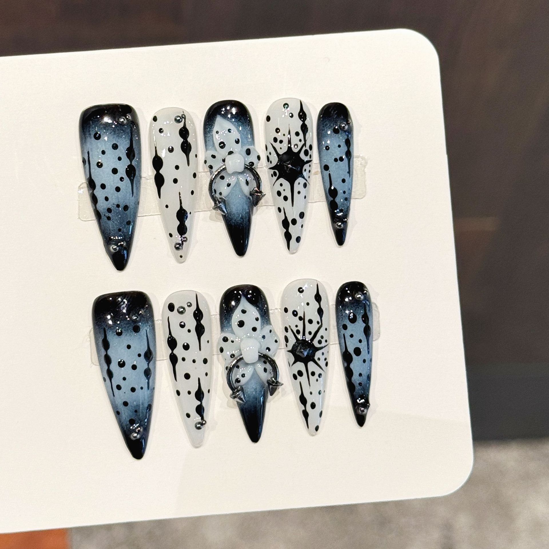 Nail Art Press On - 10 stuks gradiëntinkt blauw handgemaakte kunstnagels